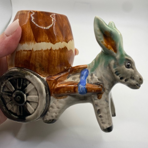 Occupied Japan Donkey with Barrel Indoor Planter, Mid Century Donkey Figurine - Picture 6 of 9